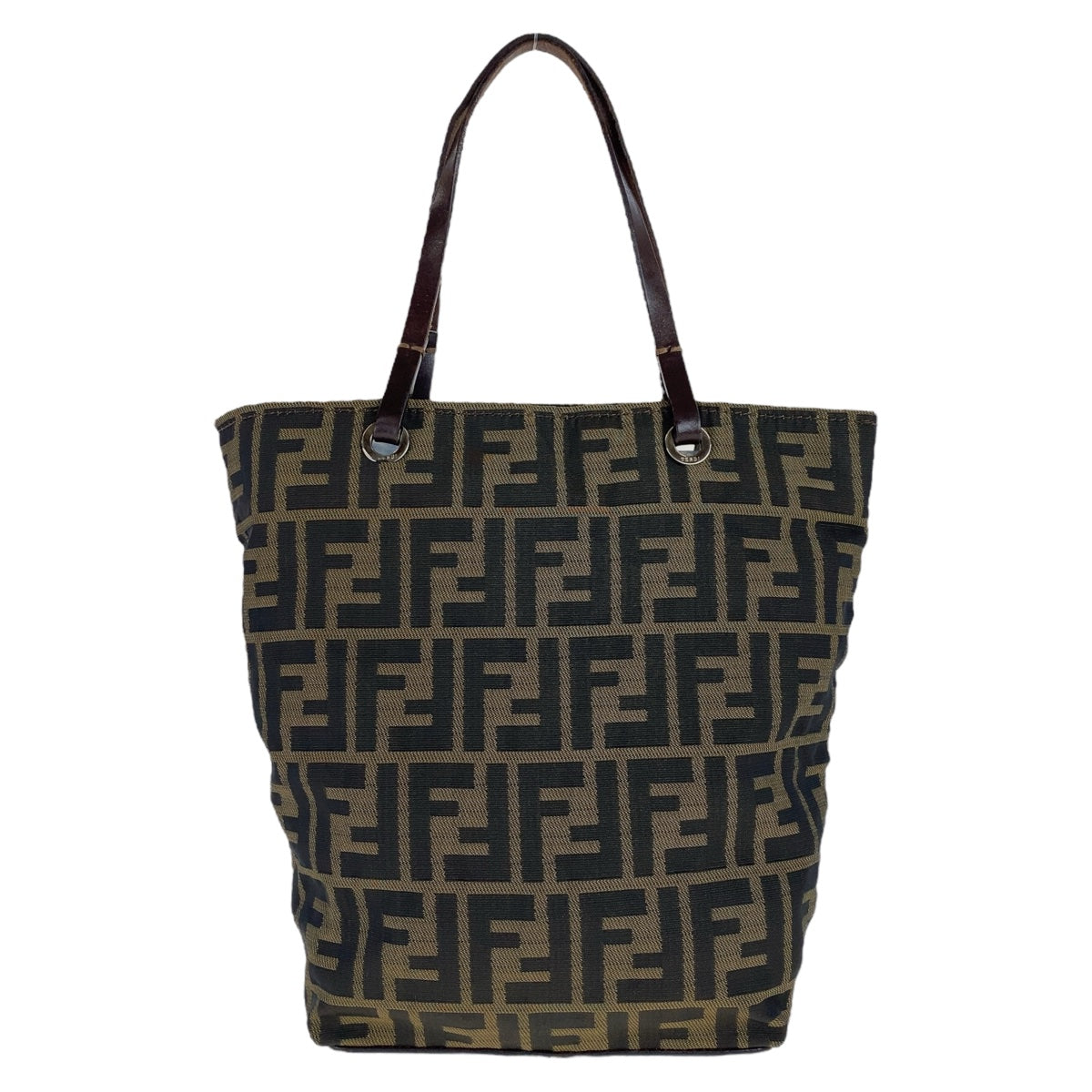 112325
FENDI フェンディ ヴィンテージ ズッカ柄 ブラウン シルバー金具 キャンバス / レザー トートバッグ ハンドバッグ  レディース