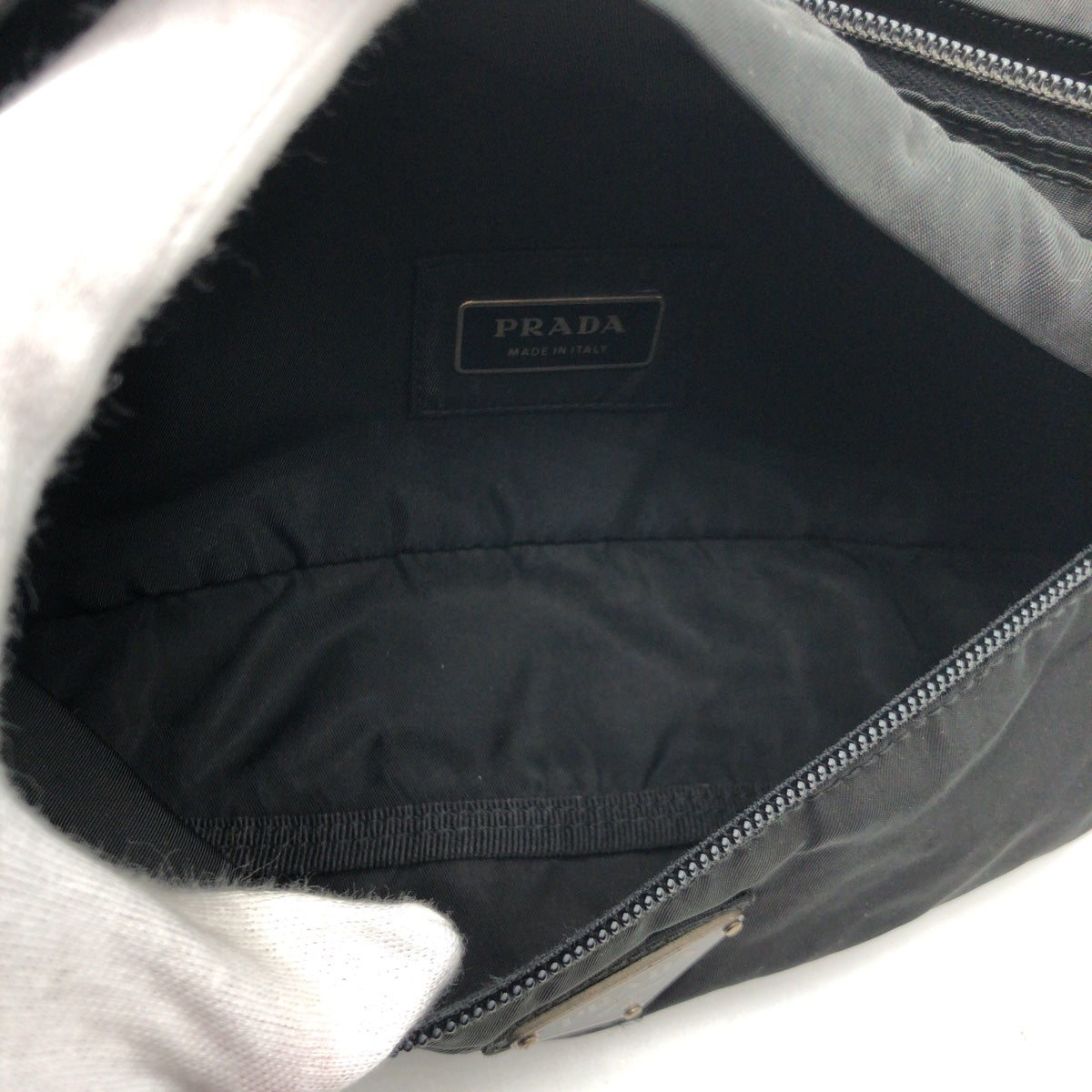 12890
 PRADA Tessuto Triangle Logo Plate Unisex Black Nylon Body Bag Waist Bag Men's