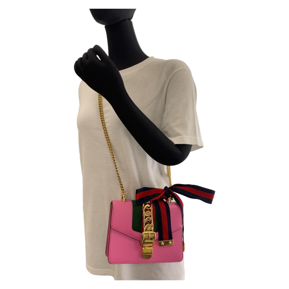 111743
GUCCI グッチ シェリーライン シルヴィ ミニ ピンク ゴールド金具 レザー 431666 斜め掛け ショルダーバッグ  レディース
