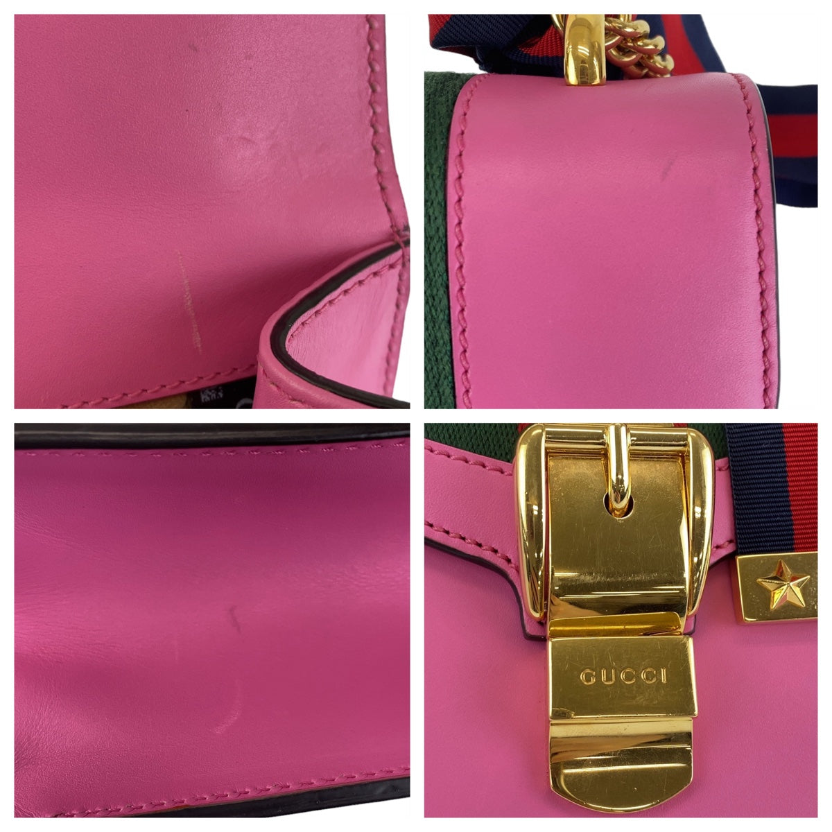 111743
GUCCI グッチ シェリーライン シルヴィ ミニ ピンク ゴールド金具 レザー 431666 斜め掛け ショルダーバッグ  レディース