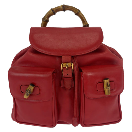 12323
GUCCI グッチ バンブー レッド ゴールド金具 レザー 003 2058 0016 リュックサック バックパック  レディース