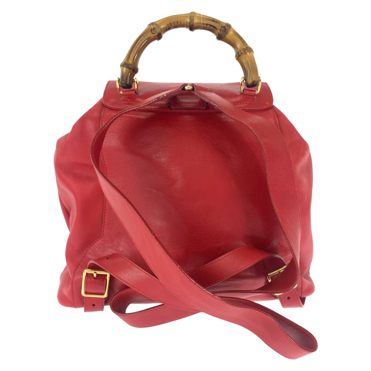 12323
GUCCI グッチ バンブー レッド ゴールド金具 レザー 003 2058 0016 リュックサック バックパック  レディース