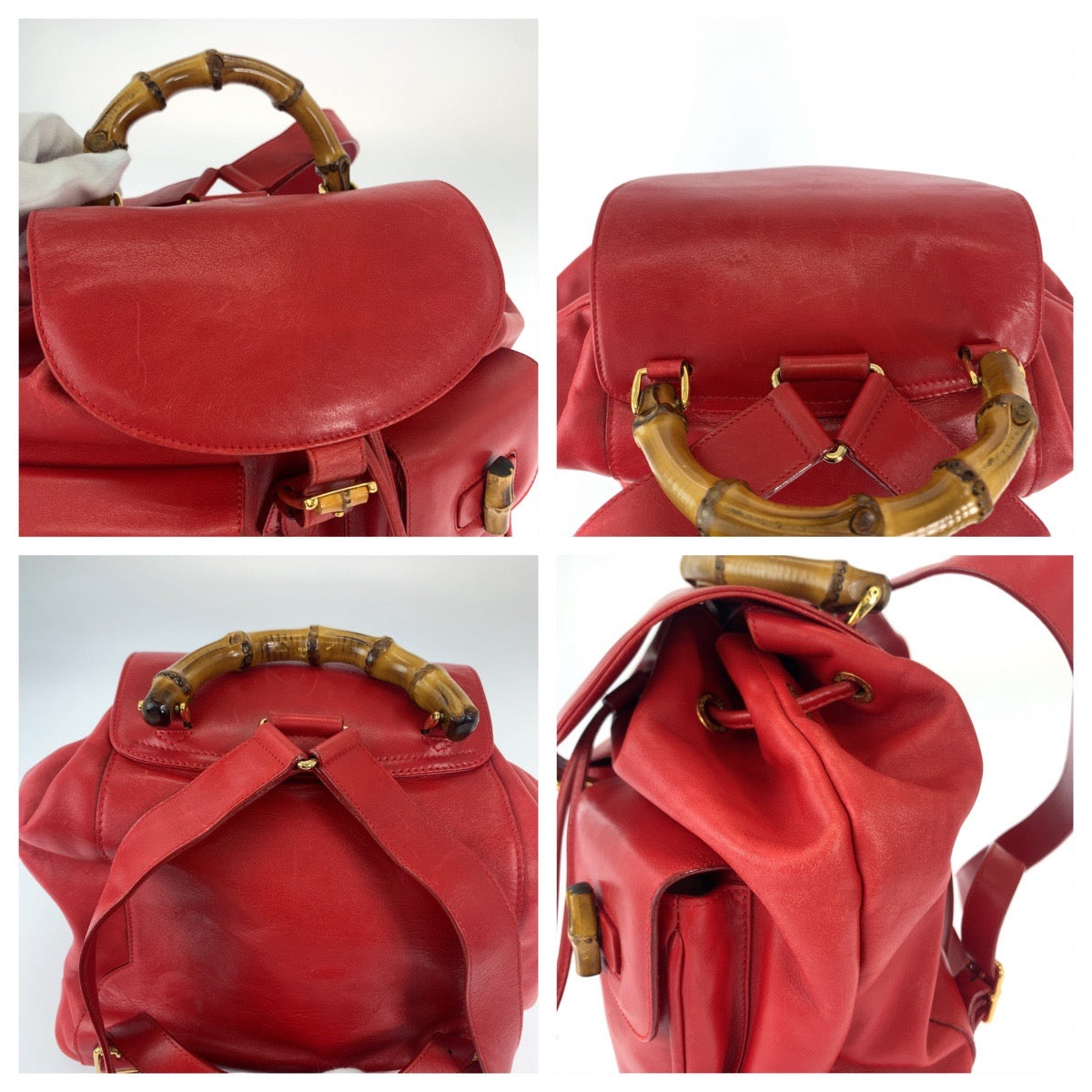 12323
GUCCI グッチ バンブー レッド ゴールド金具 レザー 003 2058 0016 リュックサック バックパック  レディース