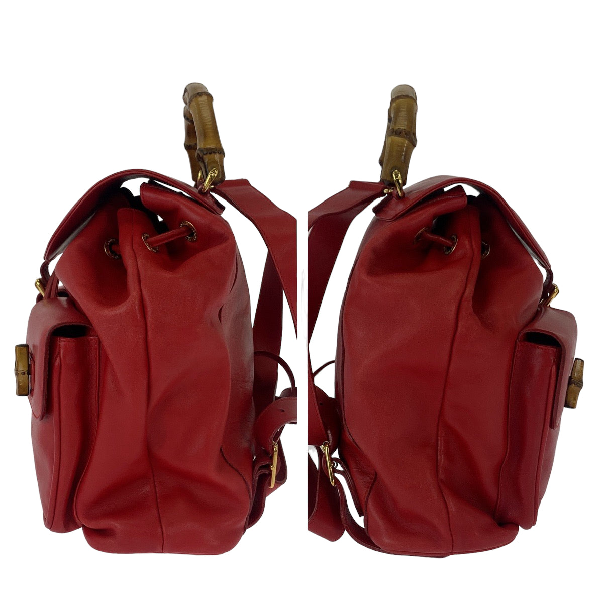 12323
GUCCI グッチ バンブー レッド ゴールド金具 レザー 003 2058 0016 リュックサック バックパック  レディース