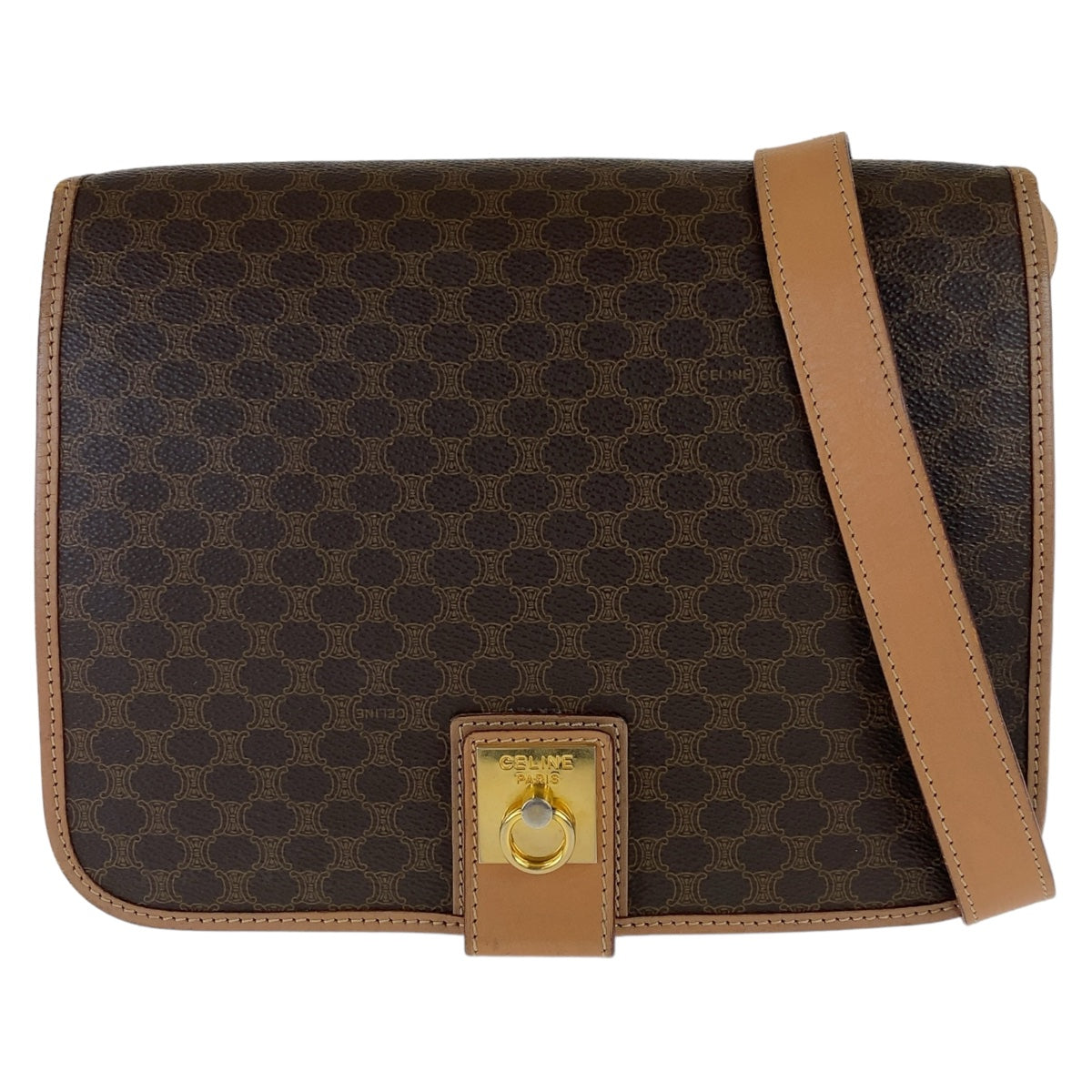 11745
CELINE セリーヌ マカダム ブラウン ゴールド金具 PVC / レザー 斜め掛け ショルダーバッグ  レディース