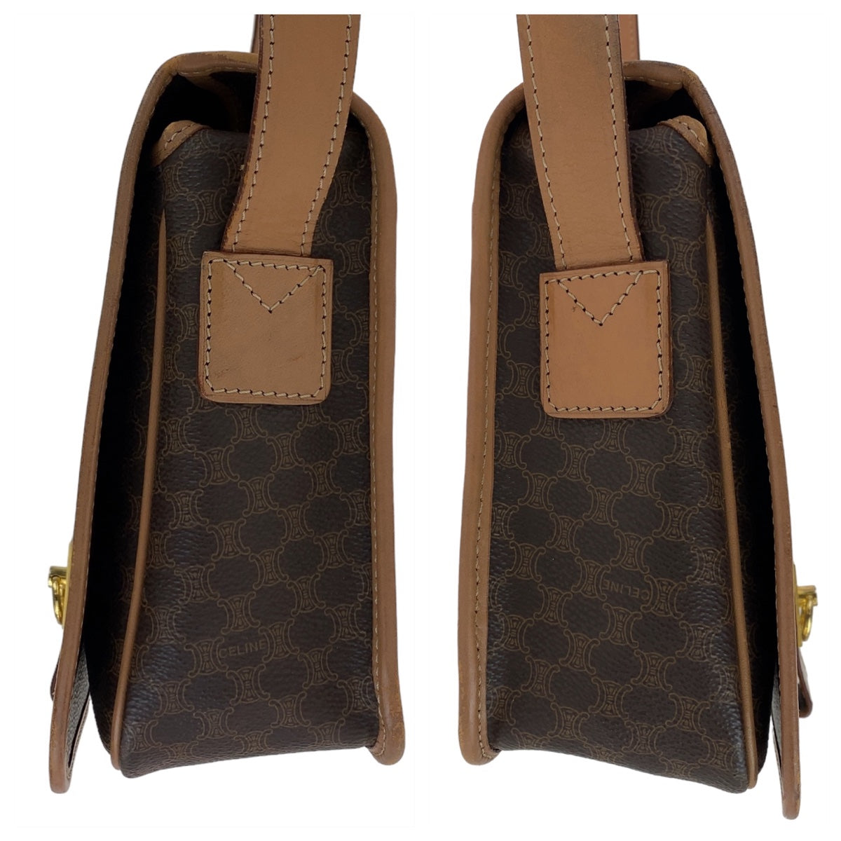 11745
CELINE セリーヌ マカダム ブラウン ゴールド金具 PVC / レザー 斜め掛け ショルダーバッグ  レディース
