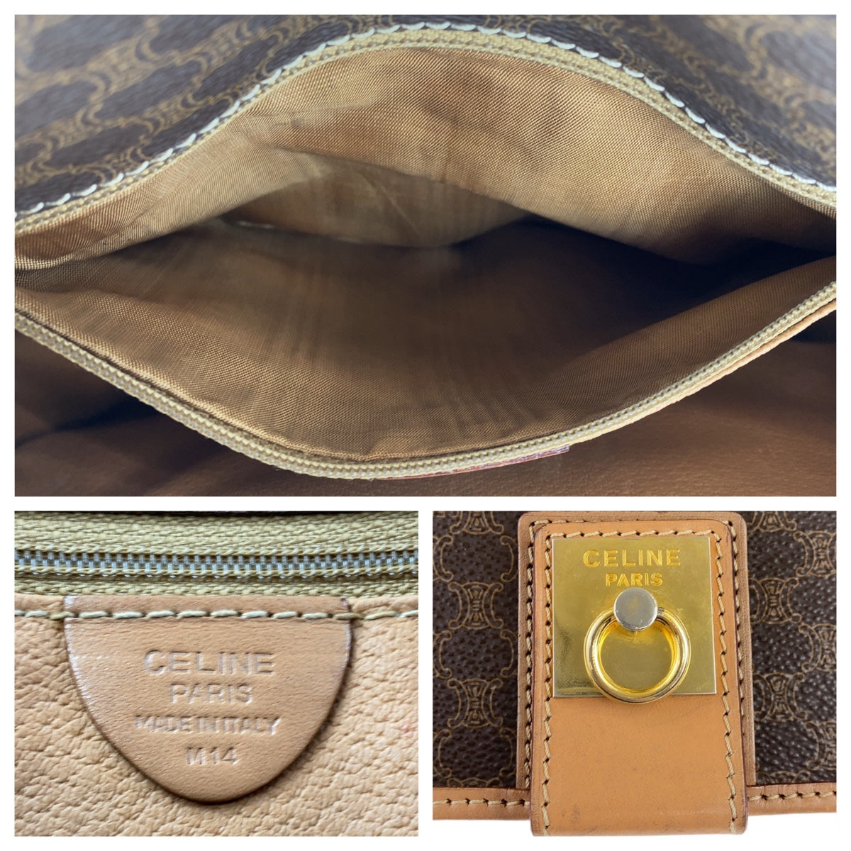 17999
CELINE セリーヌ マカダム ブラウン ゴールド金具 PVC / レザー 斜め掛け ショルダーバッグ レディース AB40