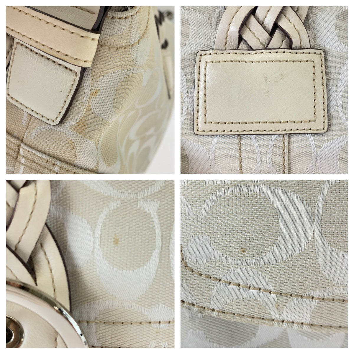 COACH コーチ シグネチャー ホワイト シルバー金具 キャンバス / レザー ショルダーバッグ  レディース