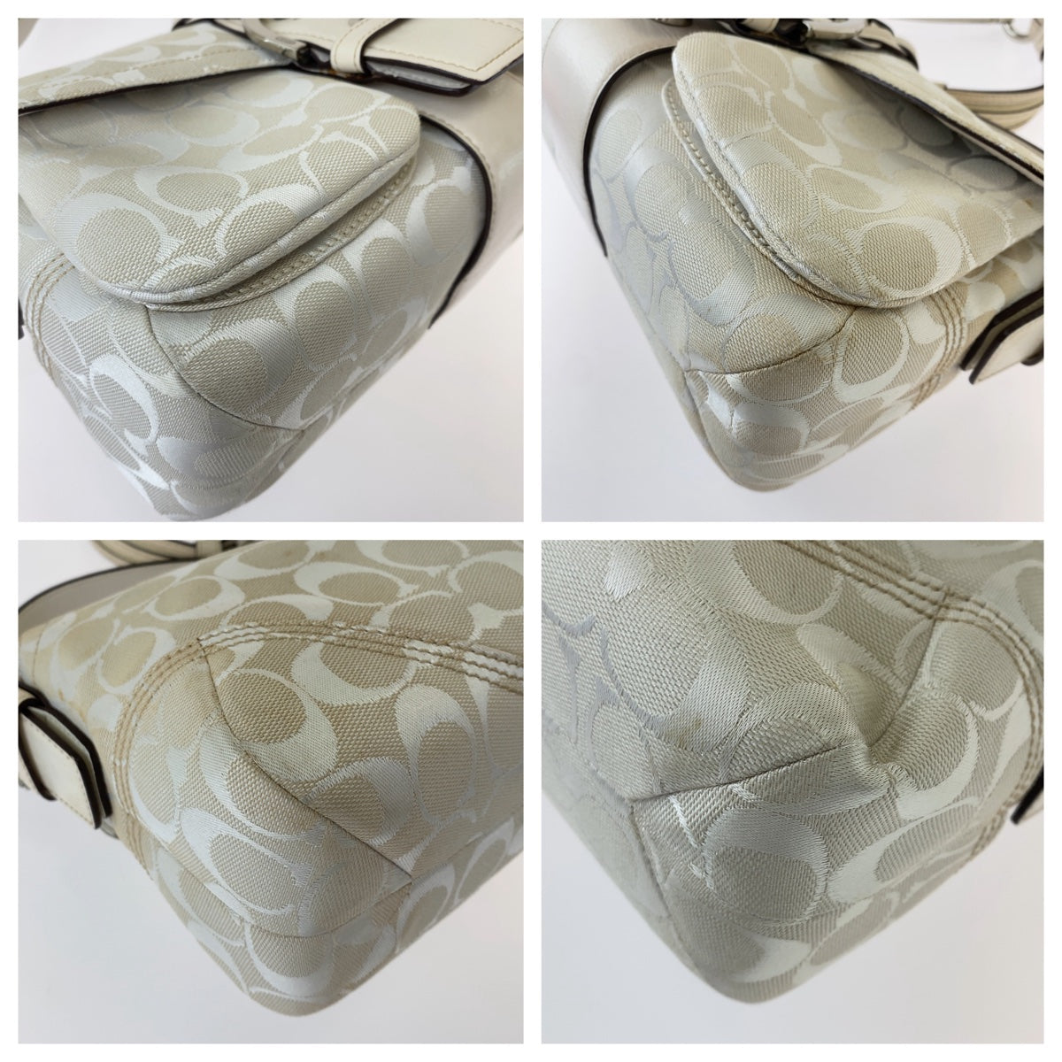 COACH コーチ シグネチャー ホワイト シルバー金具 キャンバス / レザー ショルダーバッグ  レディース