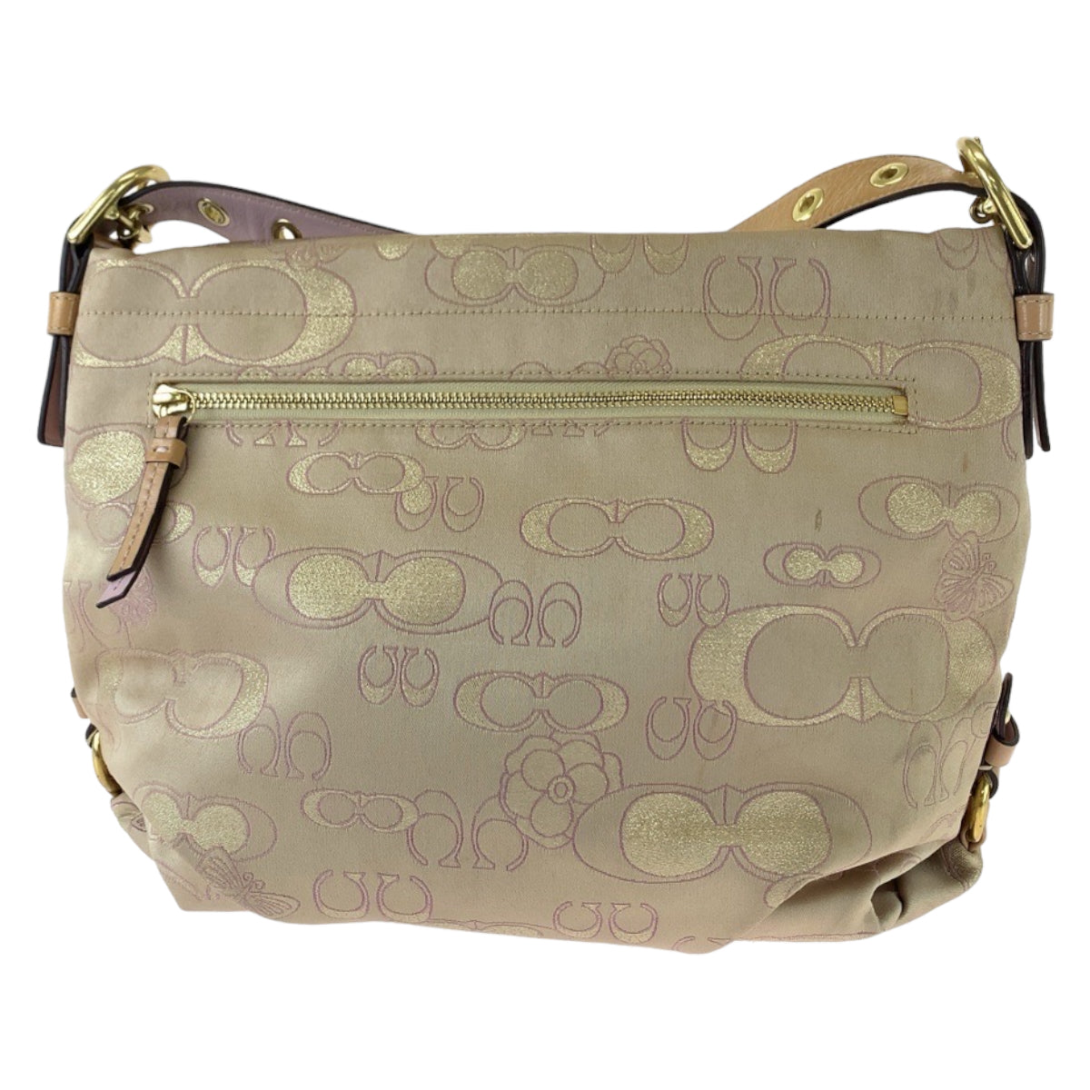 2320
COACH コーチ シグネチャー フラワー バタフライ ベージュ ピンク ゴールド金具 キャンバス / レザー 斜め掛け ショルダーバッグ  レディース