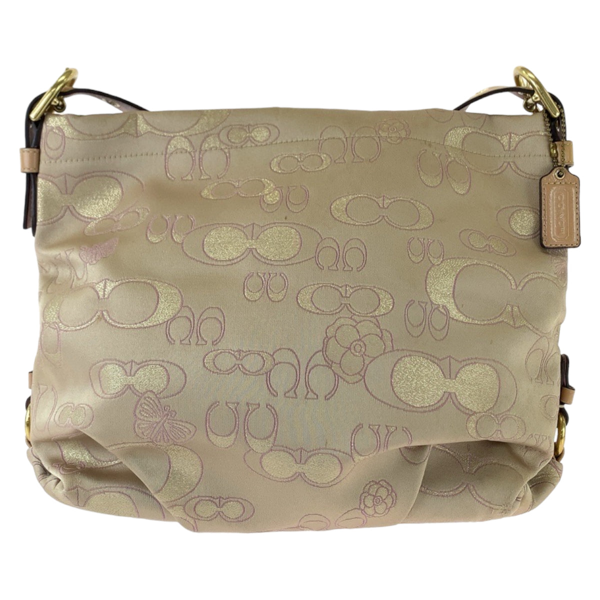 2320
COACH コーチ シグネチャー フラワー バタフライ ベージュ ピンク ゴールド金具 キャンバス / レザー 斜め掛け ショルダーバッグ  レディース