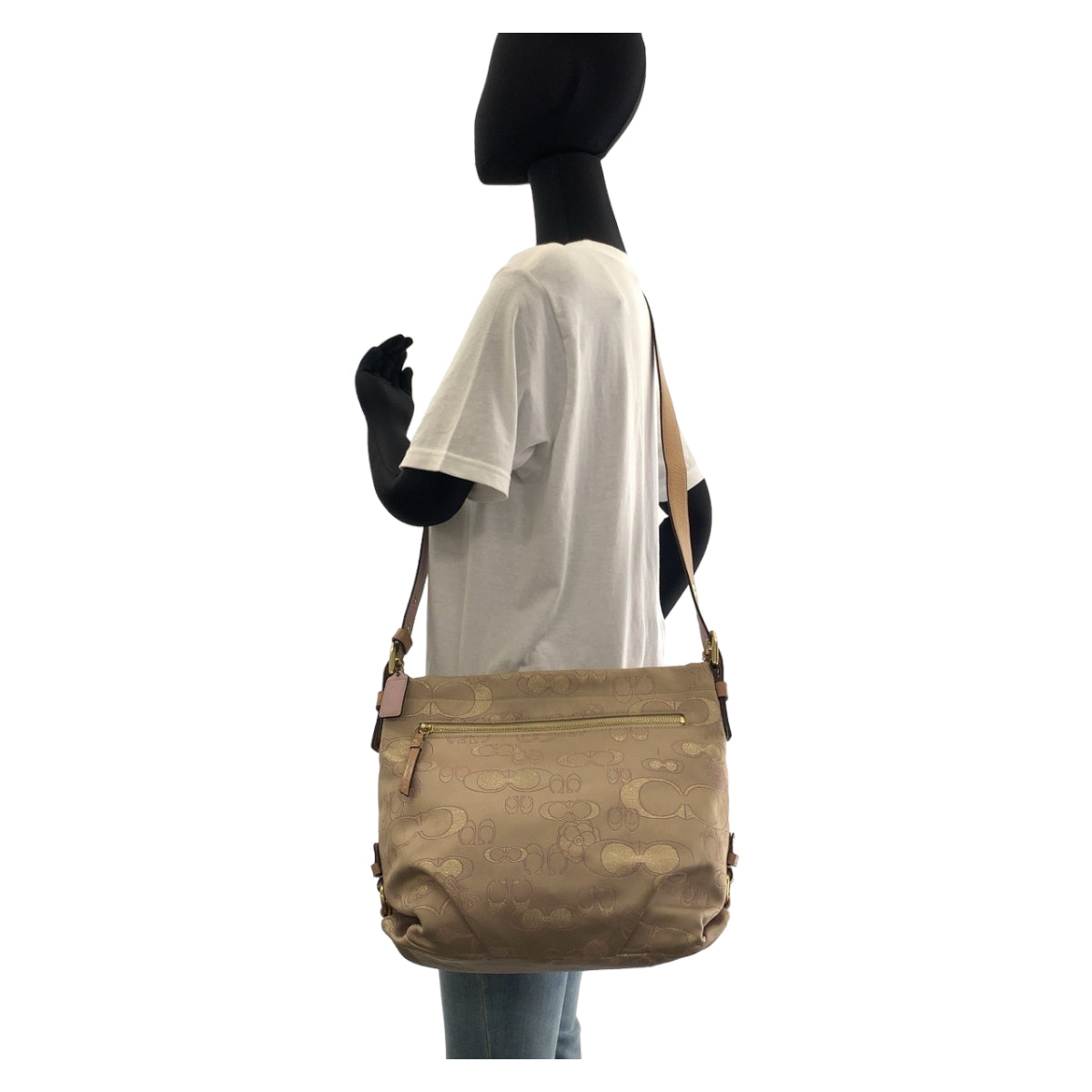 2320
COACH コーチ シグネチャー フラワー バタフライ ベージュ ピンク ゴールド金具 キャンバス / レザー 斜め掛け ショルダーバッグ  レディース
