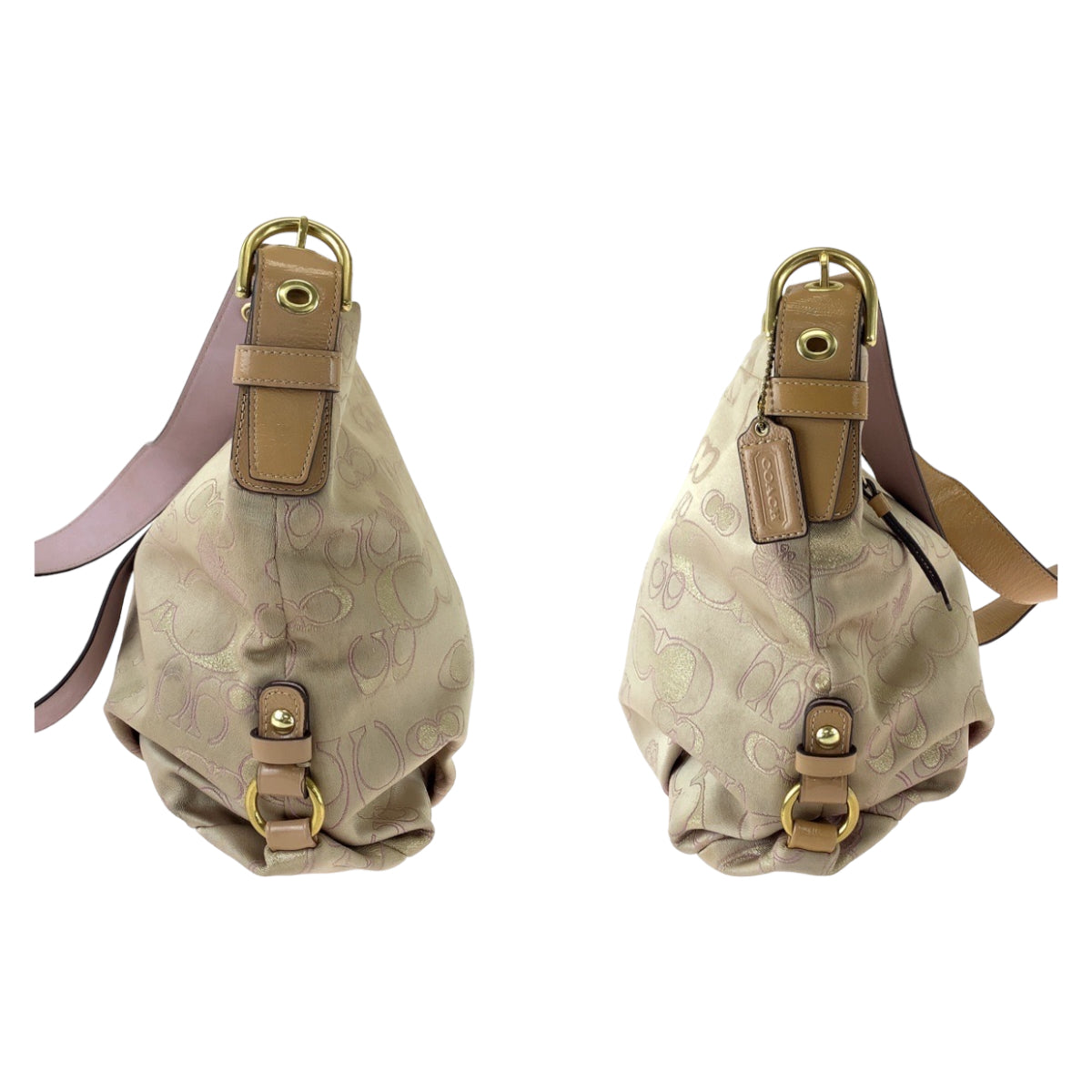 2320
COACH コーチ シグネチャー フラワー バタフライ ベージュ ピンク ゴールド金具 キャンバス / レザー 斜め掛け ショルダーバッグ  レディース