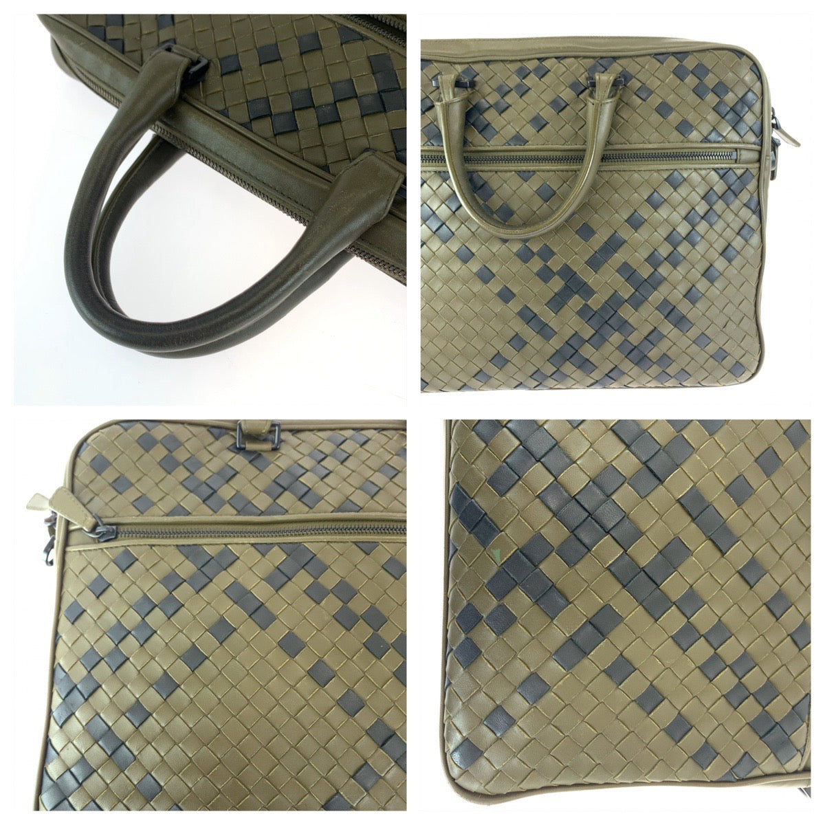BOTTEGAVENETA ボッテガヴェネタ イントレチャート カーキ ブラック 黒 レザー ビジネスバッグ ブリーフケース  メンズ