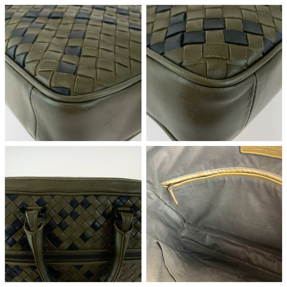 BOTTEGAVENETA ボッテガヴェネタ イントレチャート カーキ ブラック 黒 レザー ビジネスバッグ ブリーフケース  メンズ