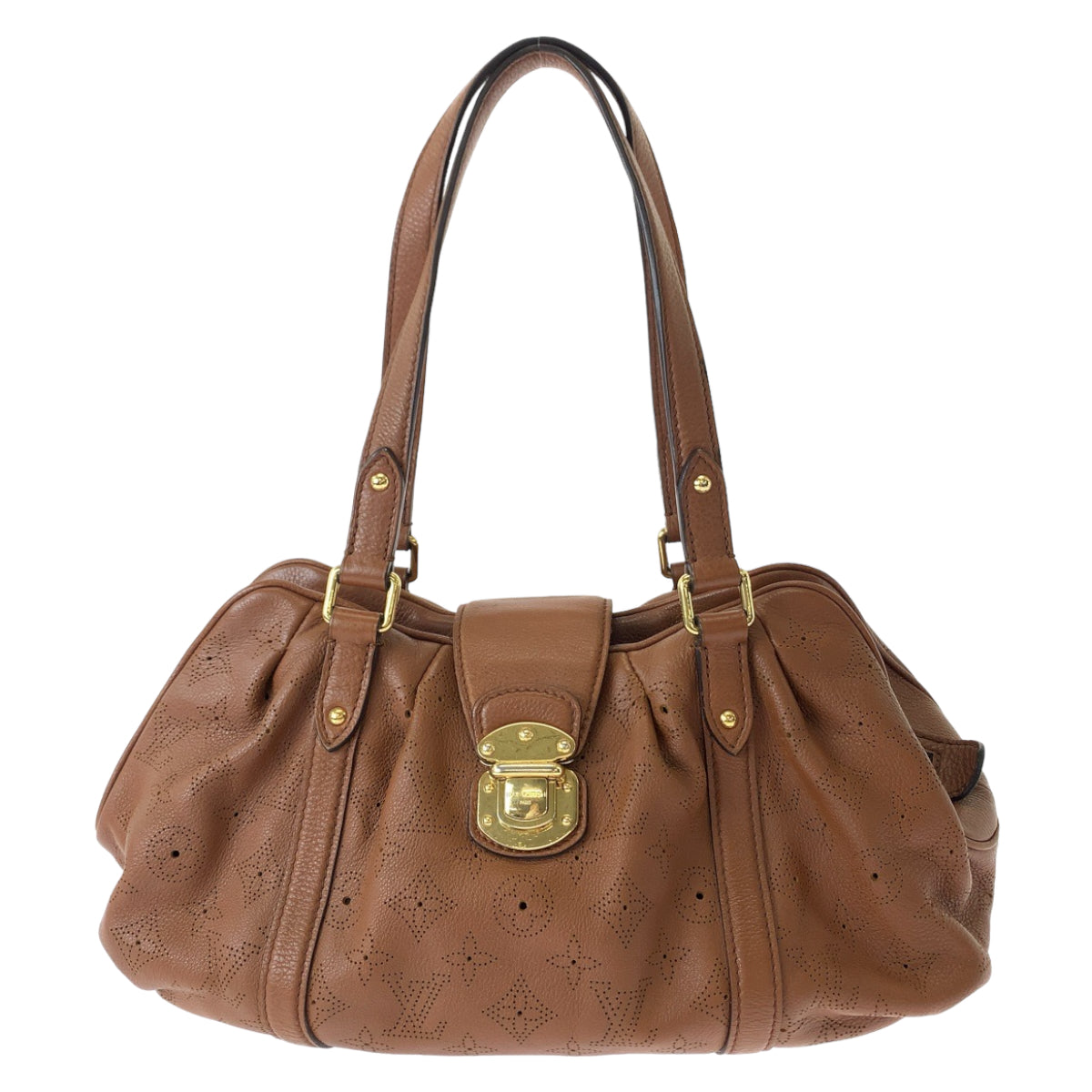 11748
LOUIS VUITTON ルイヴィトン モノグラム マヒナ ルナーPM キャメルブラウン ゴールド金具 レザー M97052 ショルダーバッグ トートバッグ  レディース