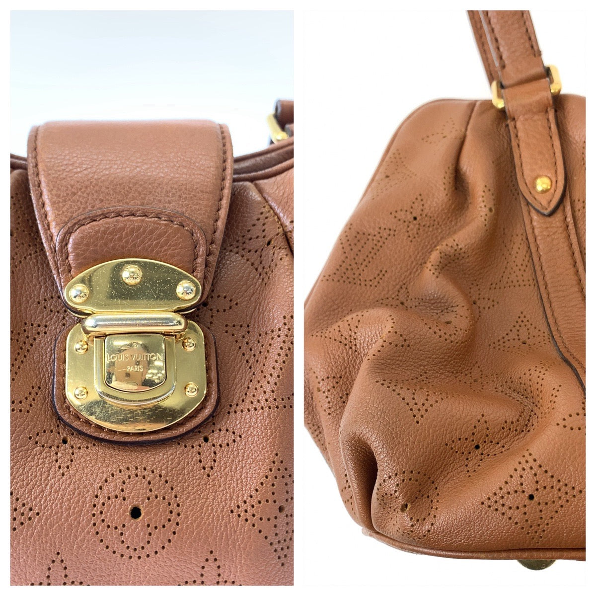 11748
LOUIS VUITTON ルイヴィトン モノグラム マヒナ ルナーPM キャメルブラウン ゴールド金具 レザー M97052 ショルダーバッグ トートバッグ  レディース