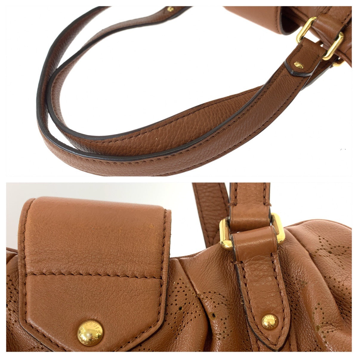 11748
LOUIS VUITTON ルイヴィトン モノグラム マヒナ ルナーPM キャメルブラウン ゴールド金具 レザー M97052 ショルダーバッグ トートバッグ  レディース