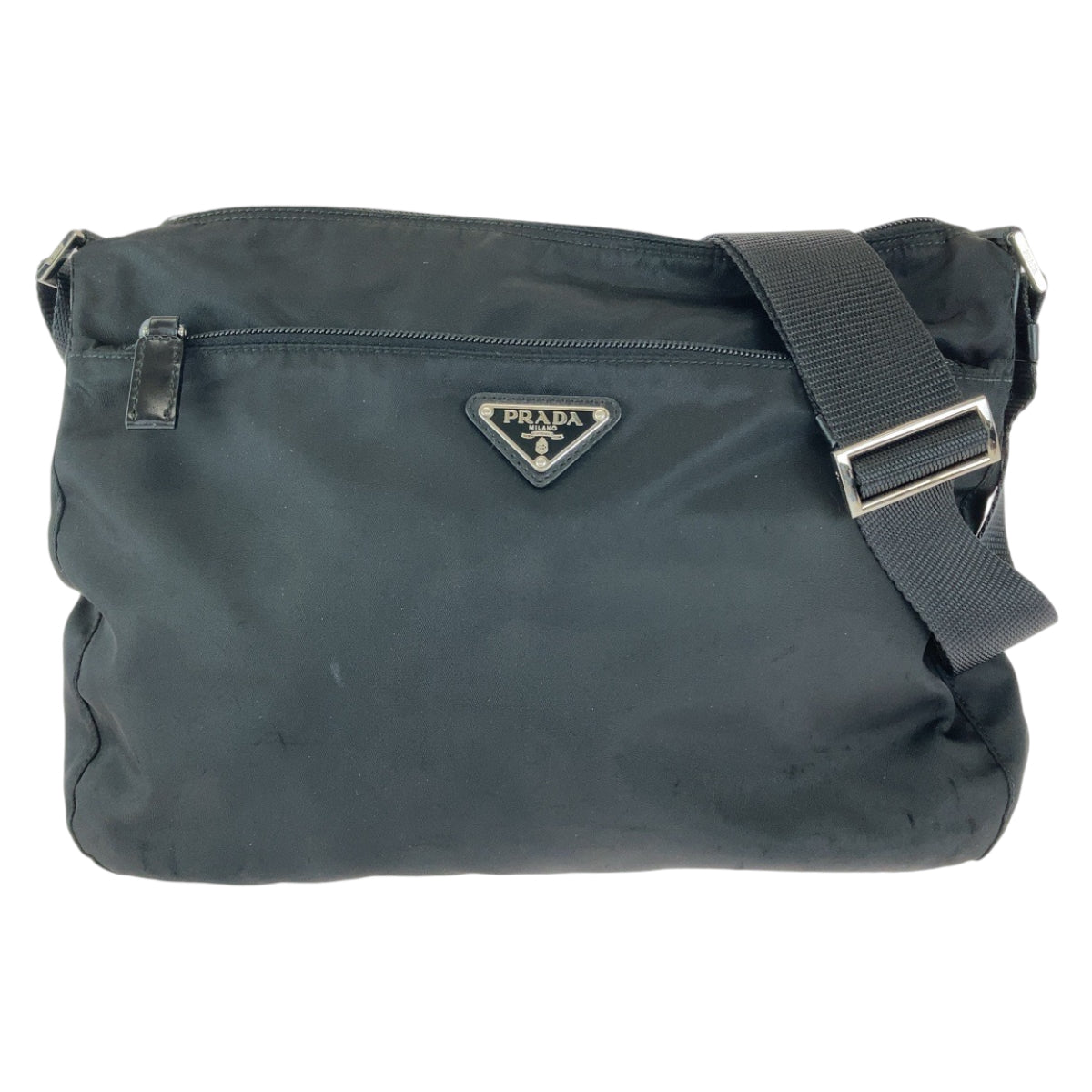 17977
PRADA プラダ テスート 三角ロゴプレート ブラック シルバー金具 ナイロン ショルダーバッグ ポシェット  レディース AB40
