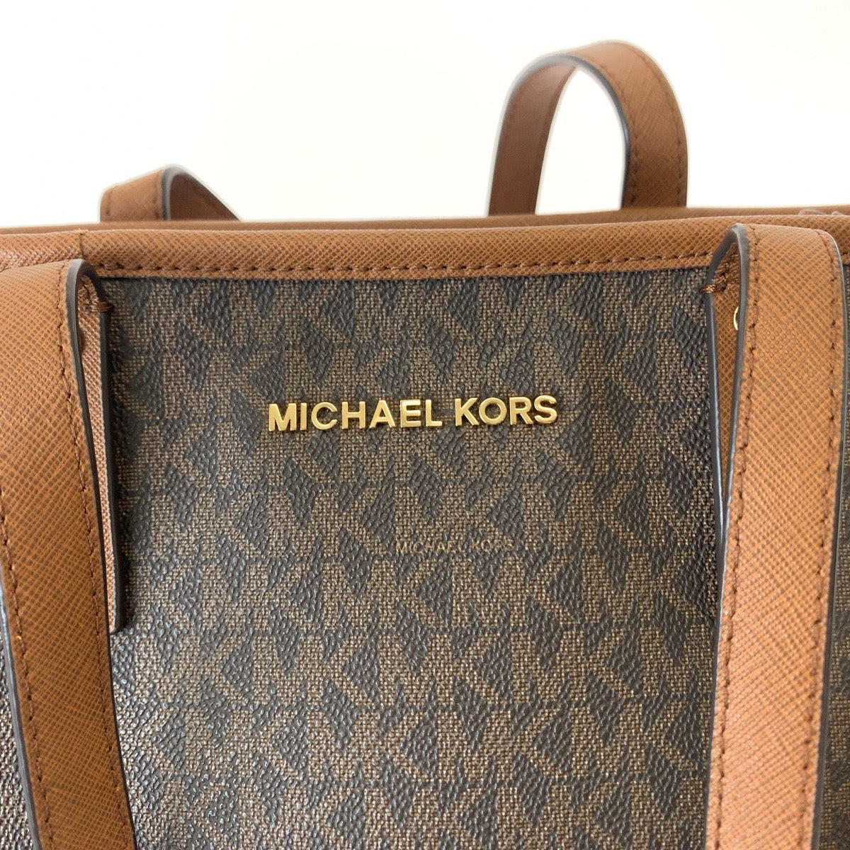 Michael Kors MK Signature Brown Gold Hardware PVC Tote Bag Handbag for Women