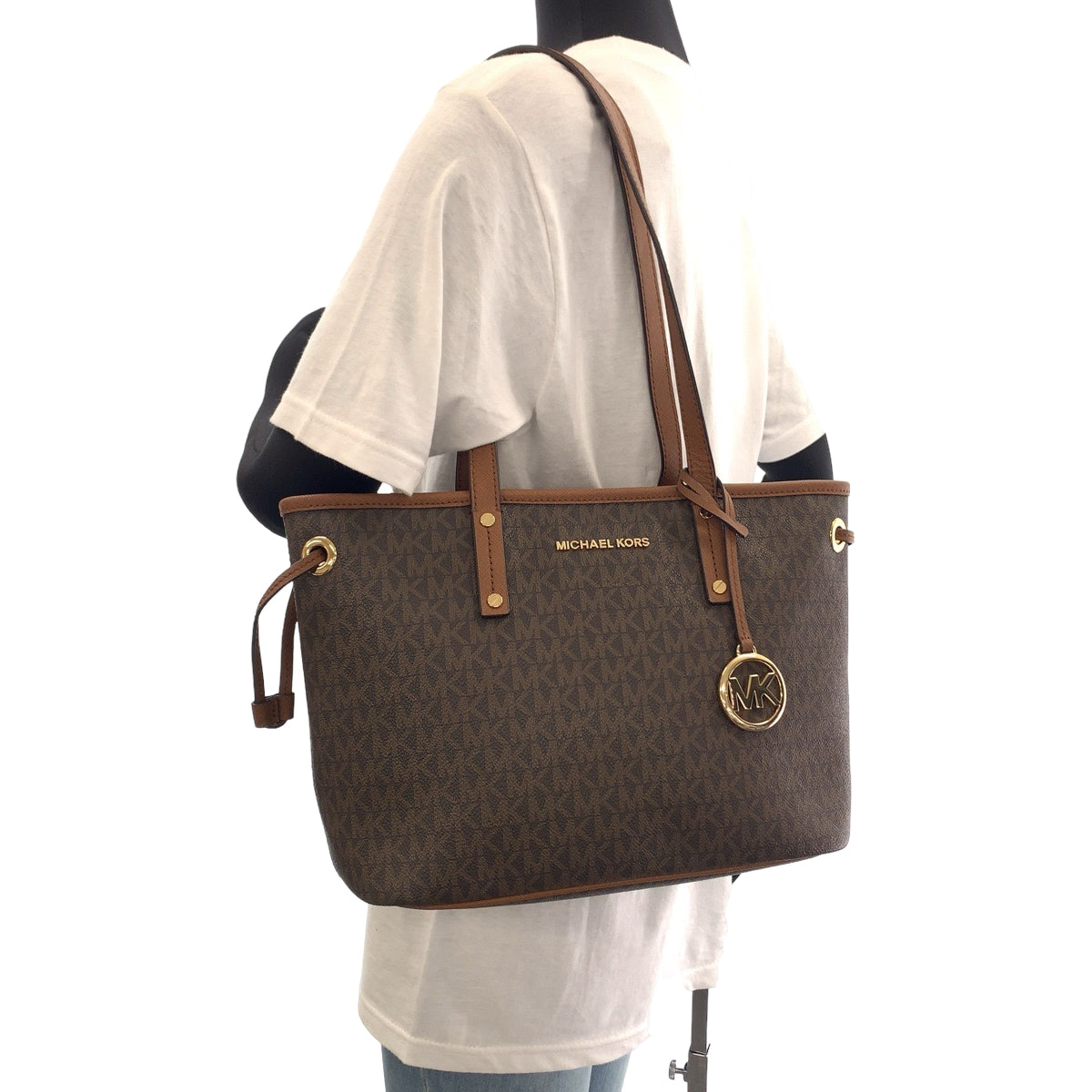 Michael Kors MK Signature Brown Gold Hardware PVC Tote Bag Handbag for Women