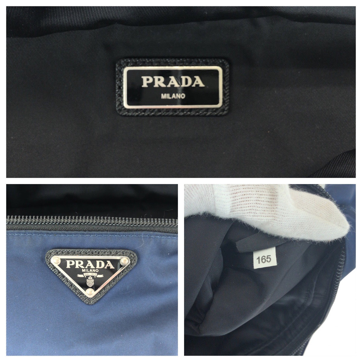PRADA プラダ テスート 三角ロゴプレート ネイビー ブラック シルバー金具 ナイロン ウエストバッグ バムバッグ メンズ AB48