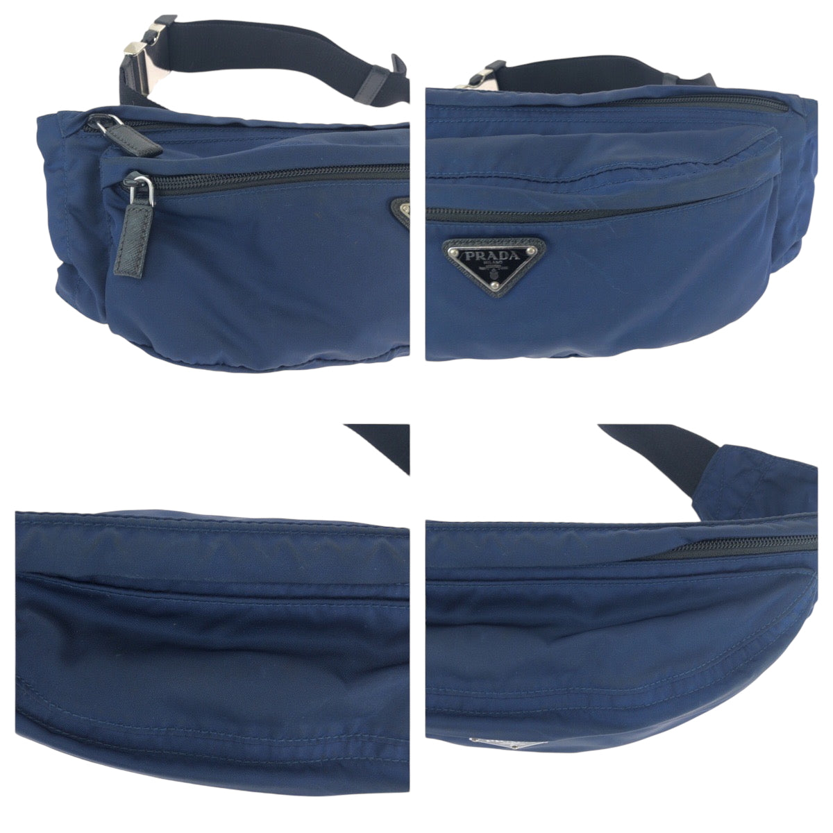 PRADA プラダ テスート 三角ロゴプレート ネイビー ブラック シルバー金具 ナイロン ウエストバッグ バムバッグ メンズ AB48