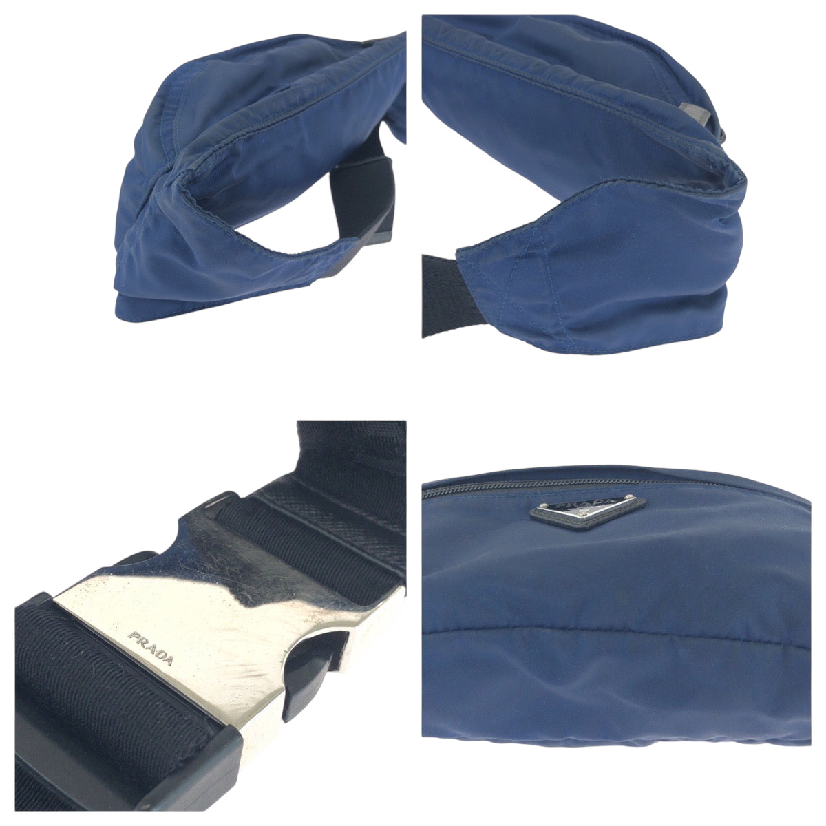 PRADA プラダ テスート 三角ロゴプレート ネイビー ブラック シルバー金具 ナイロン ウエストバッグ バムバッグ メンズ AB48