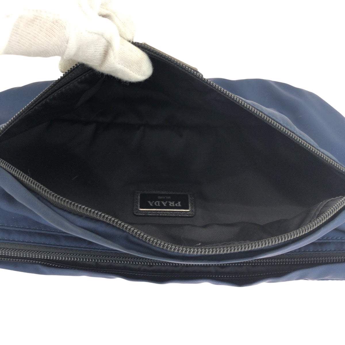 PRADA プラダ テスート 三角ロゴプレート ネイビー ブラック シルバー金具 ナイロン ウエストバッグ バムバッグ メンズ AB48