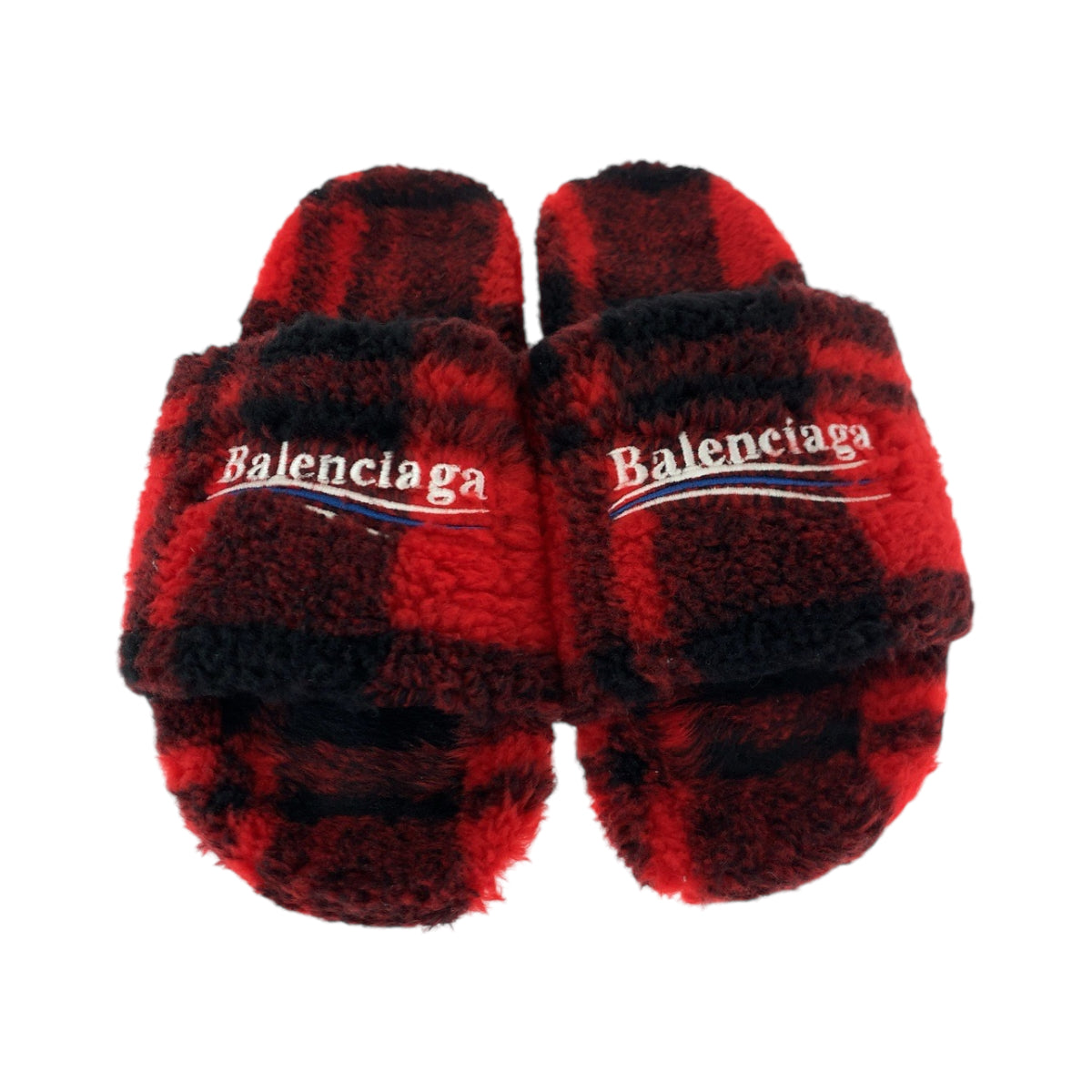 12893
BALENCIAGA バレンシアガ ファースライド チェック柄 サイズ44 29cm レッド マルチカラー ボア 654747 スリッパ サンダル  メンズ