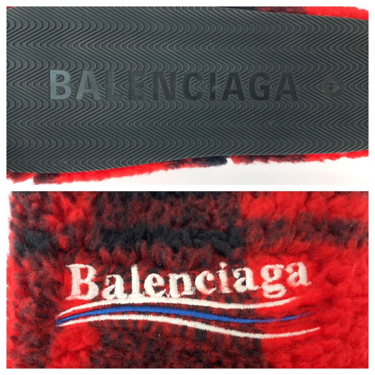 12893
BALENCIAGA バレンシアガ ファースライド チェック柄 サイズ44 29cm レッド マルチカラー ボア 654747 スリッパ サンダル  メンズ