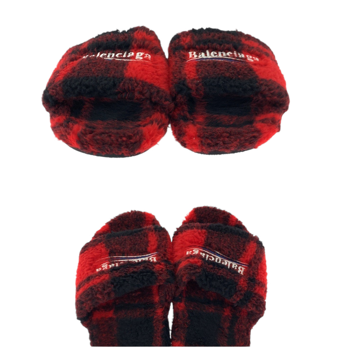 12893
BALENCIAGA バレンシアガ ファースライド チェック柄 サイズ44 29cm レッド マルチカラー ボア 654747 スリッパ サンダル  メンズ