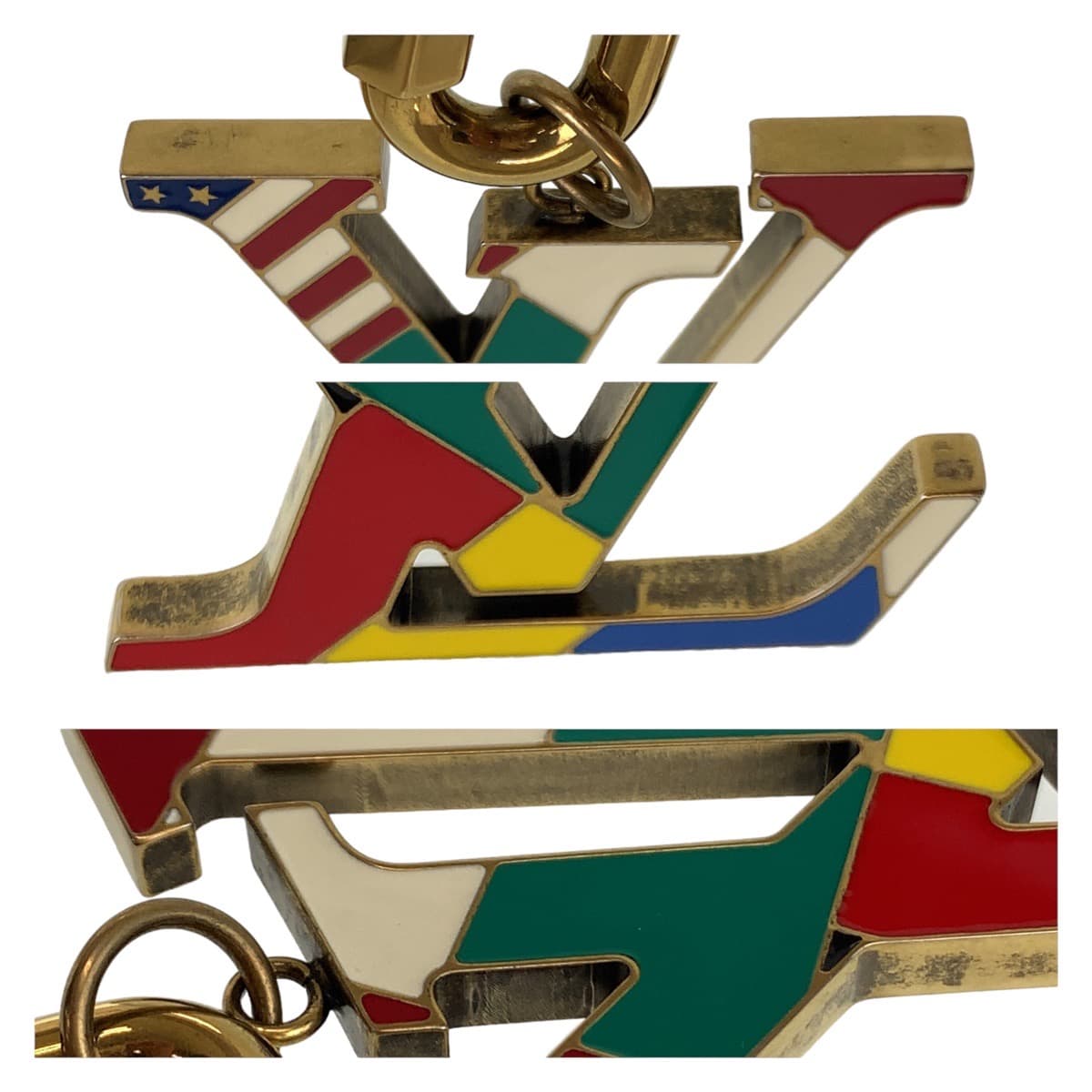 11760
LOUIS VUITTON ルイヴィトン モノグラム ビジューサック LVフラグ マルチカラー ゴールド金具 メタル MP2484 キーホルダー チャーム  メンズ