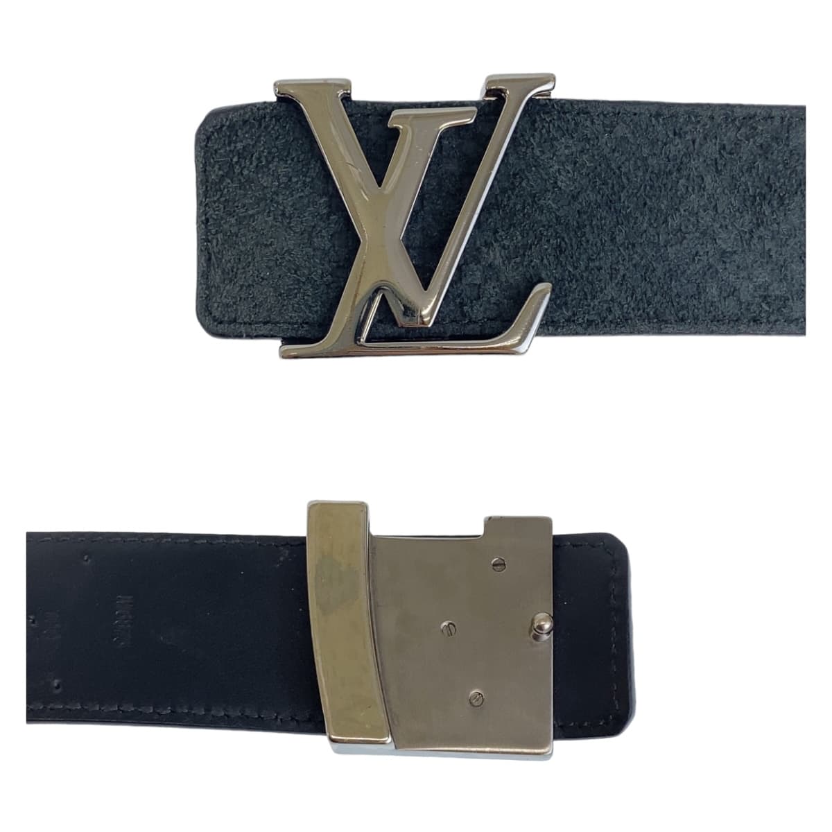11777
LOUIS VUITTON ルイヴィトン マイクロダミエ サンチュール イニシャル 100cm/40inc グレー ブラック シルバー金具 スウェード / レザー M6857 ベルト  メンズ