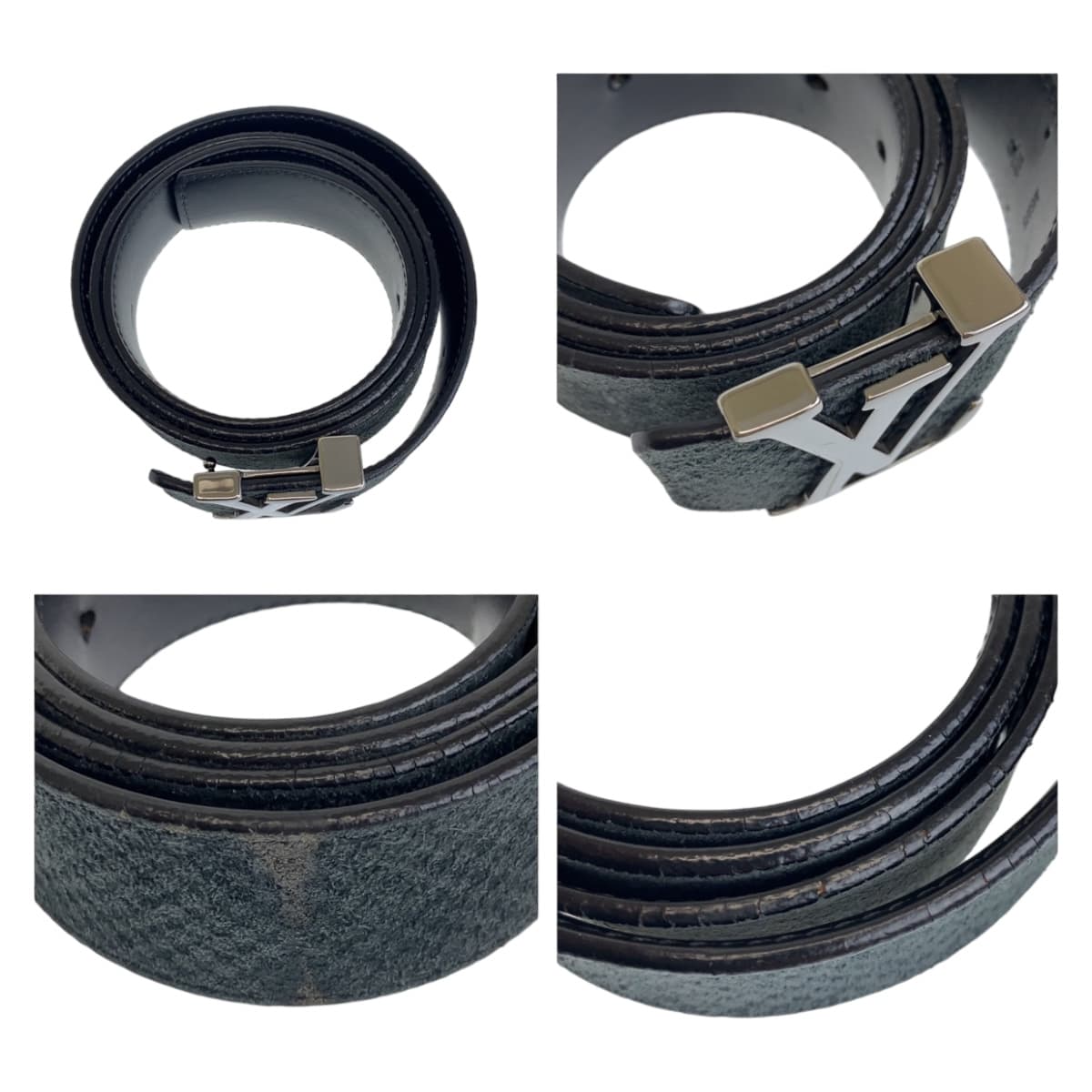 11777
LOUIS VUITTON ルイヴィトン マイクロダミエ サンチュール イニシャル 100cm/40inc グレー ブラック シルバー金具 スウェード / レザー M6857 ベルト  メンズ