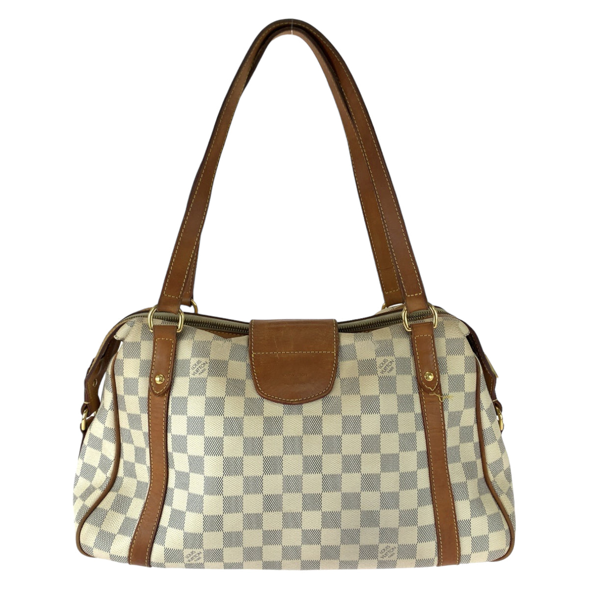 111783
LOUIS VUITTON ルイヴィトン ダミエ アズール ストレーザPM ホワイト ブラウン ゴールド金具 PVC N42220 ショルダーバッグ トートバッグ  レディース
