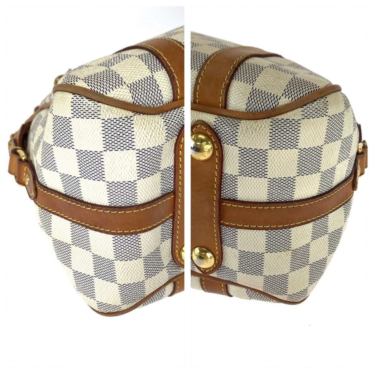 111783
LOUIS VUITTON ルイヴィトン ダミエ アズール ストレーザPM ホワイト ブラウン ゴールド金具 PVC N42220 ショルダーバッグ トートバッグ  レディース