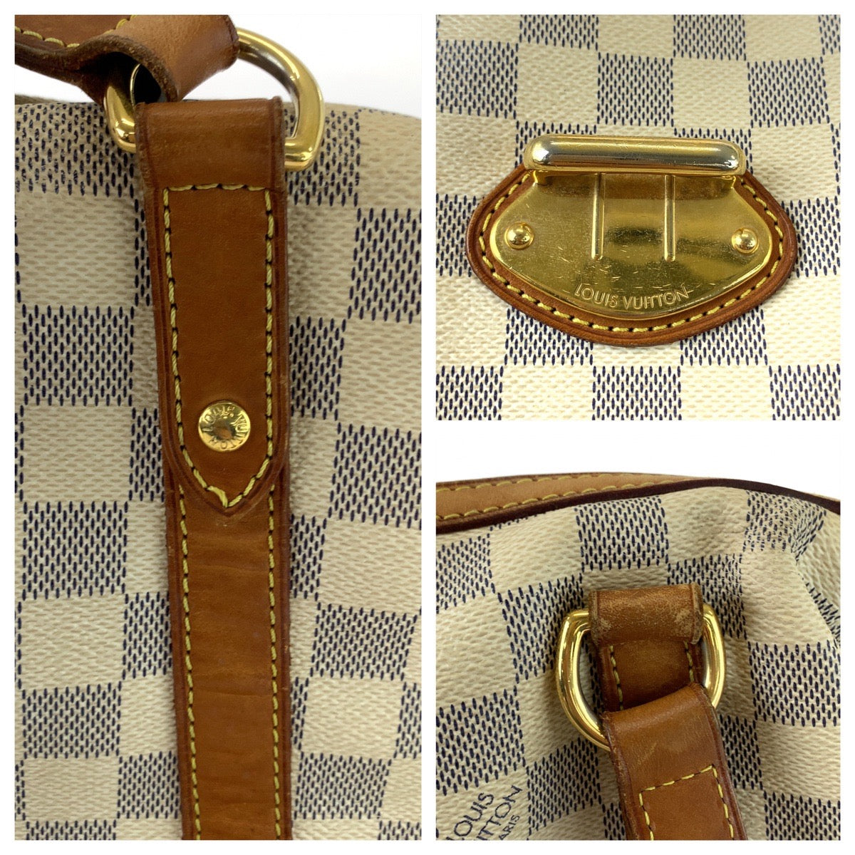 111783
LOUIS VUITTON ルイヴィトン ダミエ アズール ストレーザPM ホワイト ブラウン ゴールド金具 PVC N42220 ショルダーバッグ トートバッグ  レディース