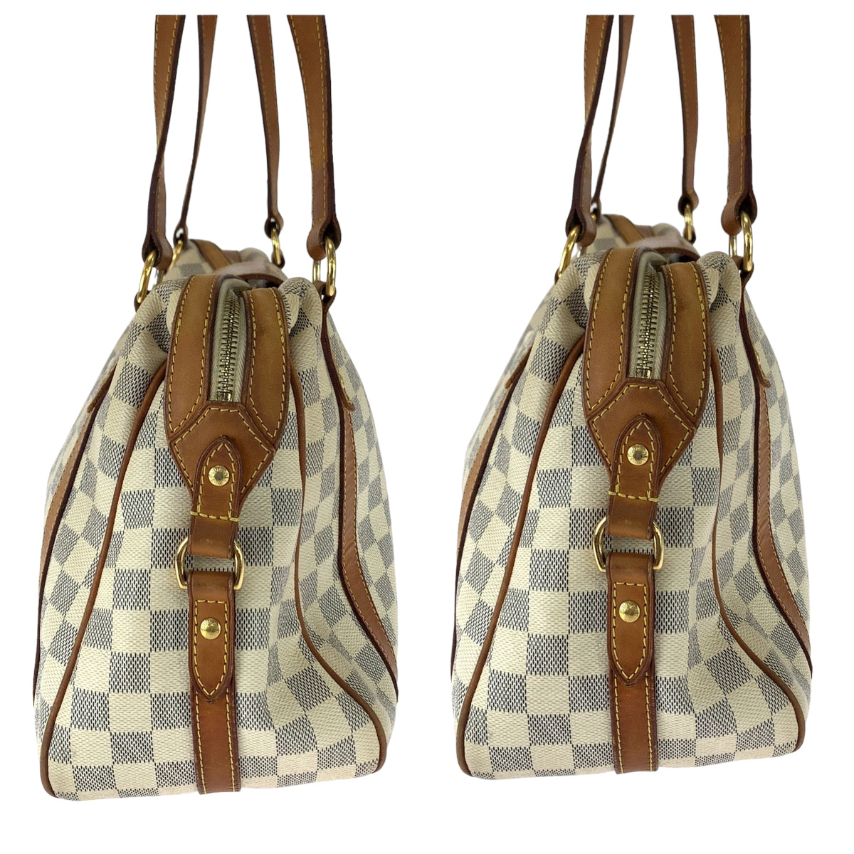 111783
LOUIS VUITTON ルイヴィトン ダミエ アズール ストレーザPM ホワイト ブラウン ゴールド金具 PVC N42220 ショルダーバッグ トートバッグ  レディース