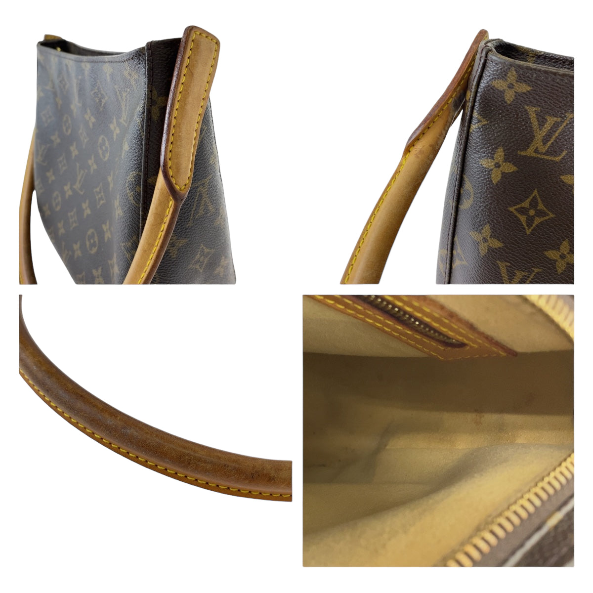 12305
LOUIS VUITTON ルイヴィトン モノグラム ルーピングMM ブラウン ゴールド金具 PVC M51146 ショルダーバッグ  レディース AB50