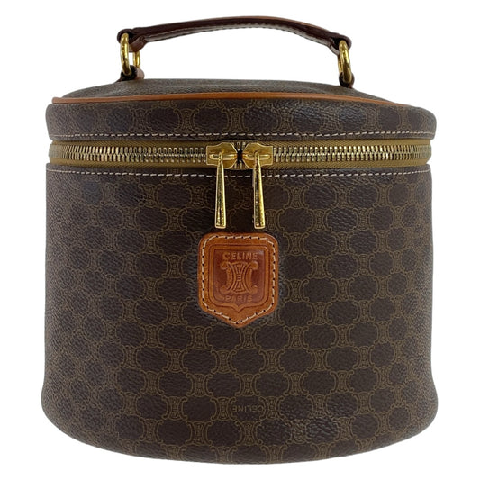 11790
CELINE セリーヌ ヴィンテージ マカダム ブラウン ゴールド金具 PVC / レザー ハンドバッグ バニティバッグ  レディース A46