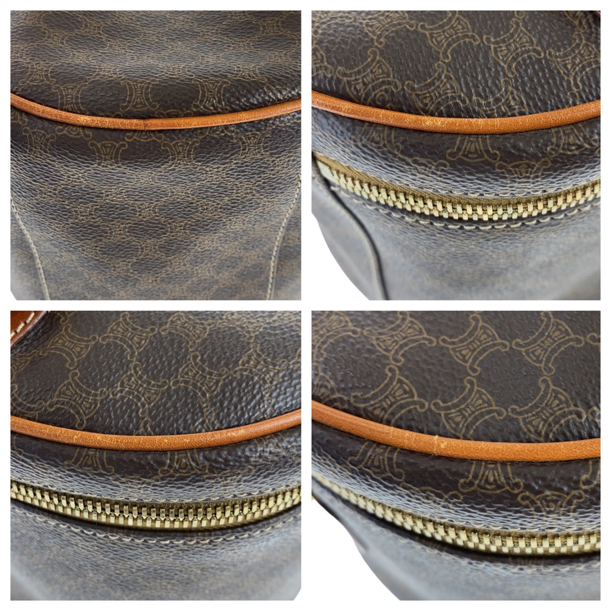 11790
CELINE セリーヌ ヴィンテージ マカダム ブラウン ゴールド金具 PVC / レザー ハンドバッグ バニティバッグ  レディース A46