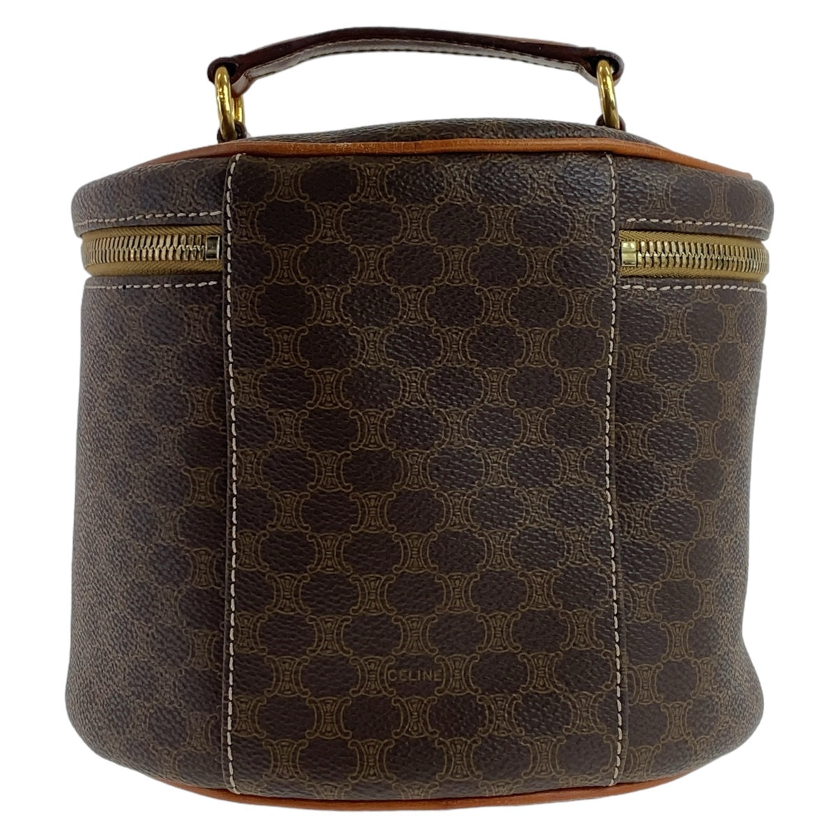 11790
CELINE セリーヌ ヴィンテージ マカダム ブラウン ゴールド金具 PVC / レザー ハンドバッグ バニティバッグ  レディース A46
