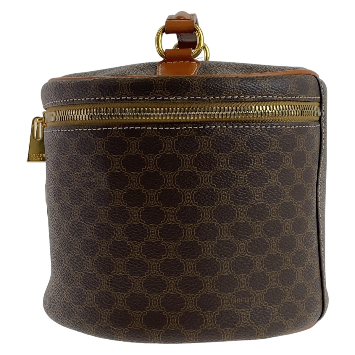 11790
CELINE セリーヌ ヴィンテージ マカダム ブラウン ゴールド金具 PVC / レザー ハンドバッグ バニティバッグ  レディース A46