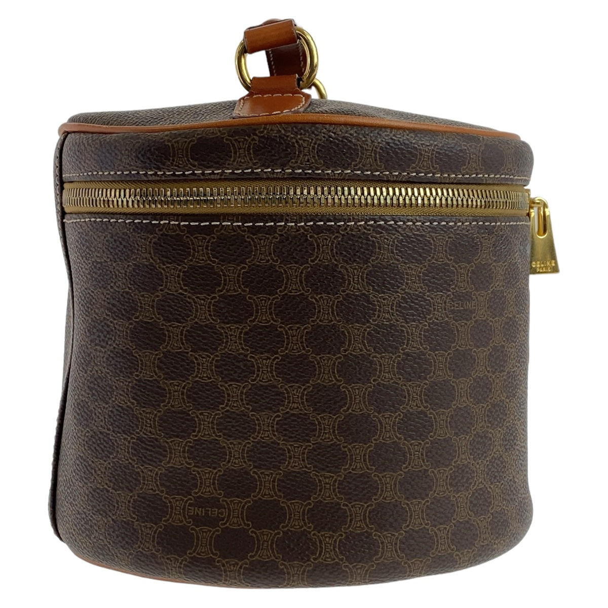 11790
CELINE セリーヌ ヴィンテージ マカダム ブラウン ゴールド金具 PVC / レザー ハンドバッグ バニティバッグ  レディース A46