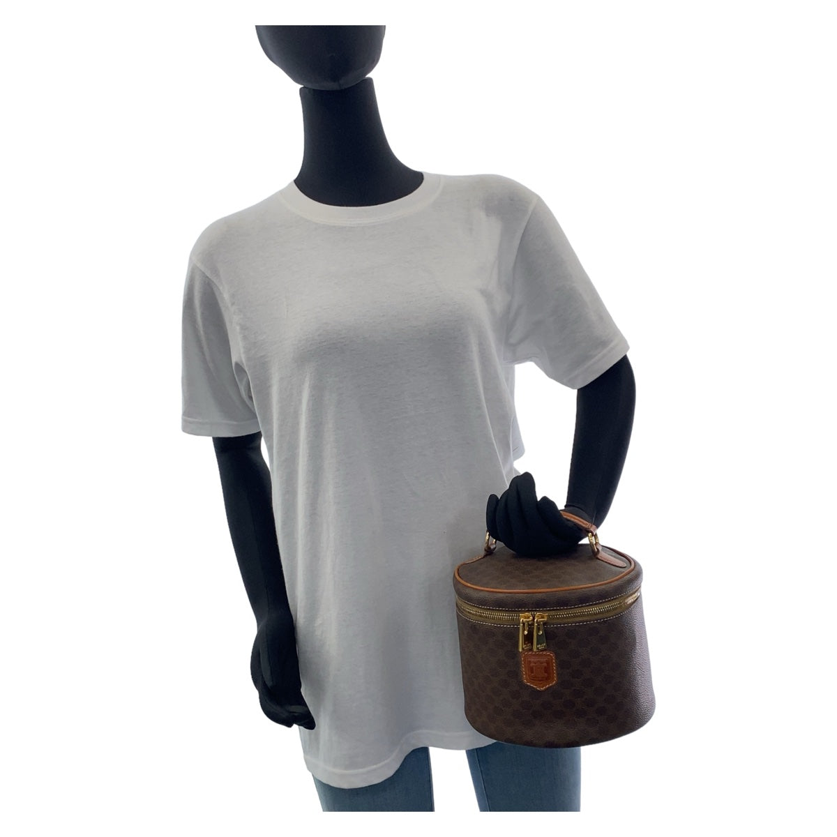 11790
CELINE セリーヌ ヴィンテージ マカダム ブラウン ゴールド金具 PVC / レザー ハンドバッグ バニティバッグ  レディース A46