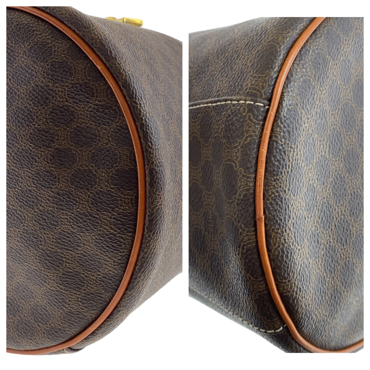 11790
CELINE セリーヌ ヴィンテージ マカダム ブラウン ゴールド金具 PVC / レザー ハンドバッグ バニティバッグ  レディース A46