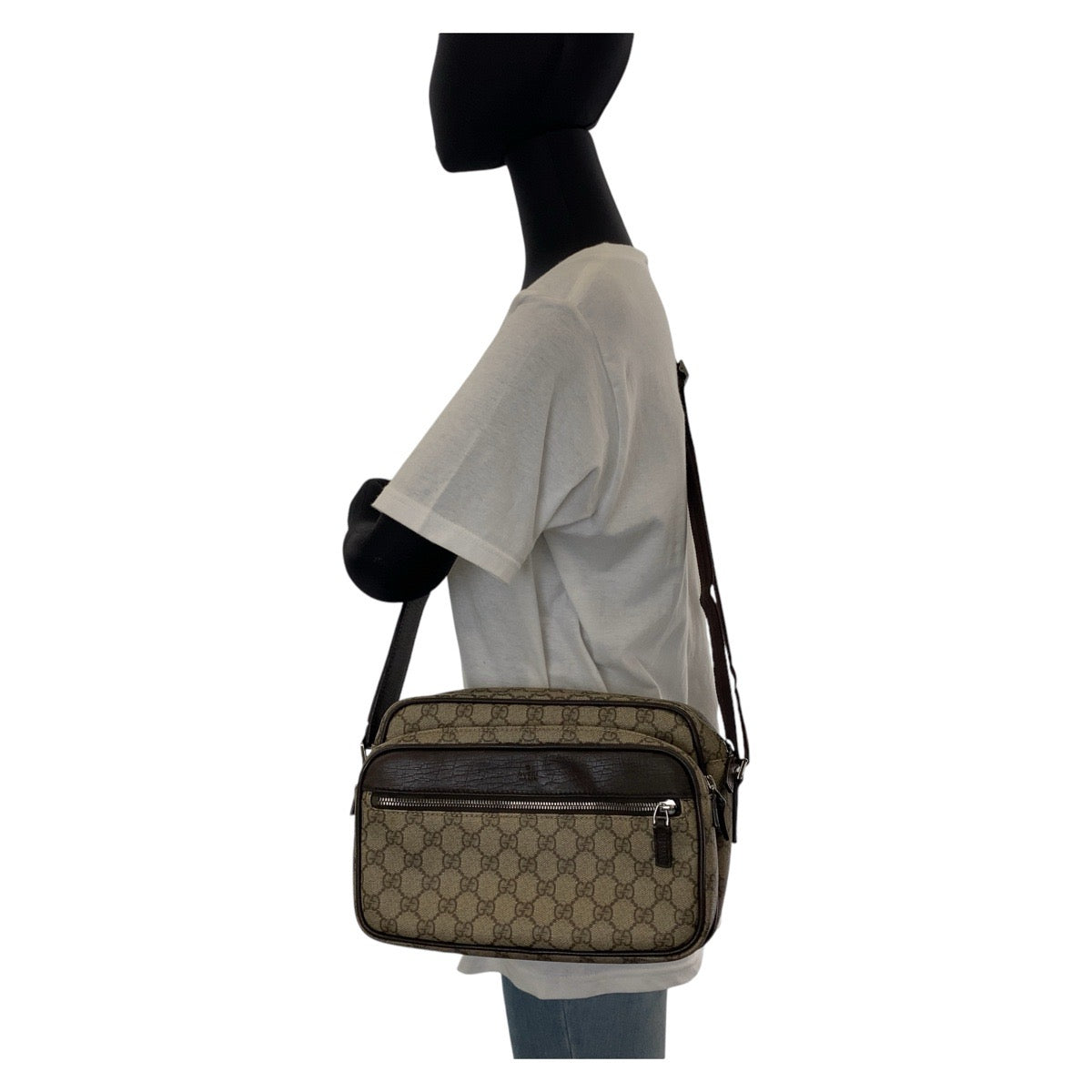 12300
GUCCI グッチ ブラウン シルバー金具 GGスプリームキャンバス / レザー 114531 斜め掛け ショルダーバッグ ポシェット  レディース