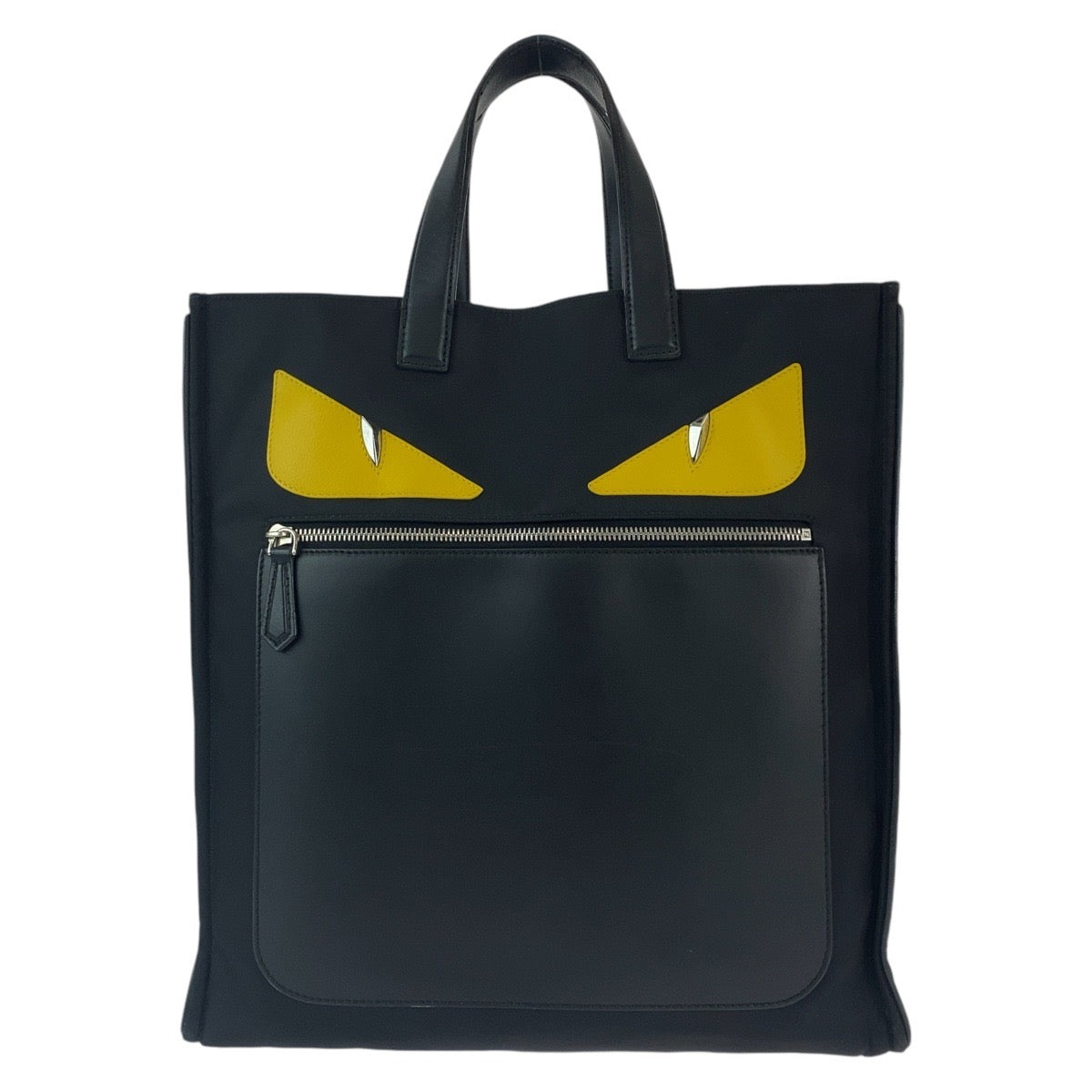 2299
FENDI フェンディ モンスター バグズアイ ブラック 黒 シルバー金具 レザー 7VA367 トートバッグ ハンドバッグ ビジネスバッグ  メンズ