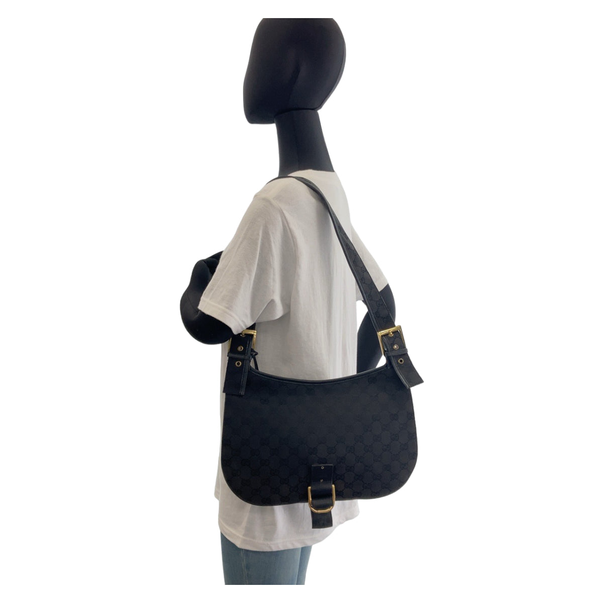112298
GUCCI グッチ GG柄 ブラック 黒 ゴールド金具 GGキャンバス / レザー 90665 斜め掛け ショルダーバッグ メッセンジャーバッグ  レディース